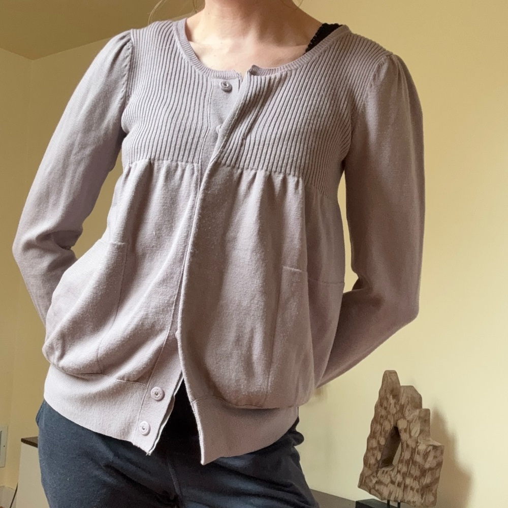 Vintage 100% Merino Snap Cardigan, K.A.7 by Katayone Adeli for Seven7, Lavender